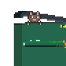 A dumpster with a rat peaking out