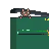 A dumpster with a rat peaking out